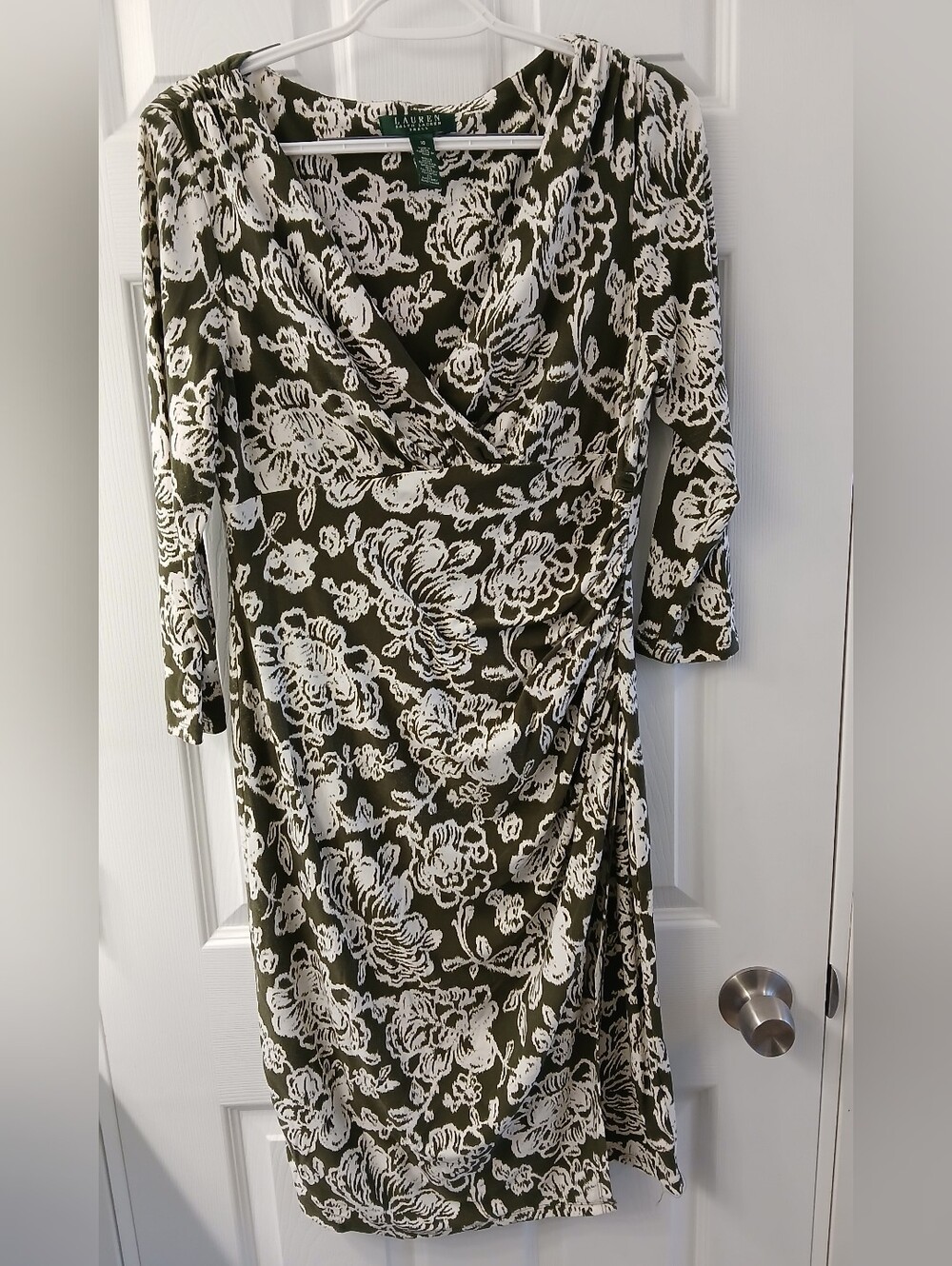 Lauren Ralph Lauren Faux Wrap Dress – Size 10 – Olive/White Floral